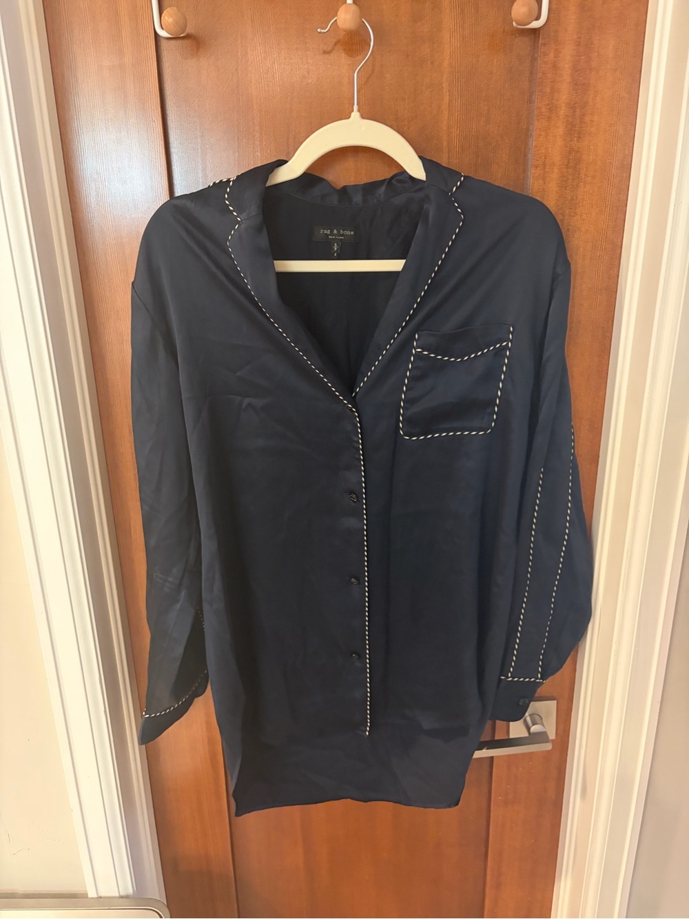 Rag & Bone Navy 100% silk button down blouse